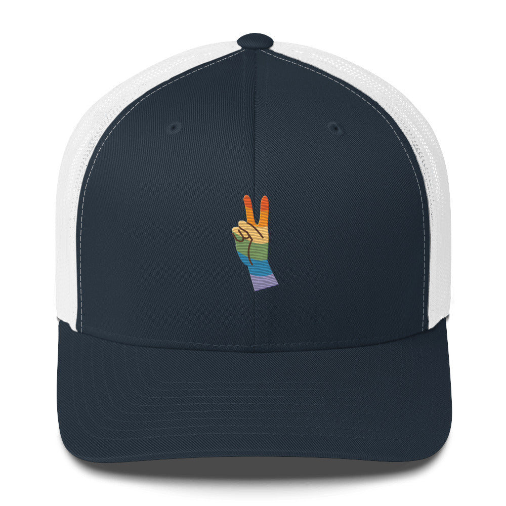 Pride & Peace Sign Trucker Hat - Navy/ White - LGBTPride.com
