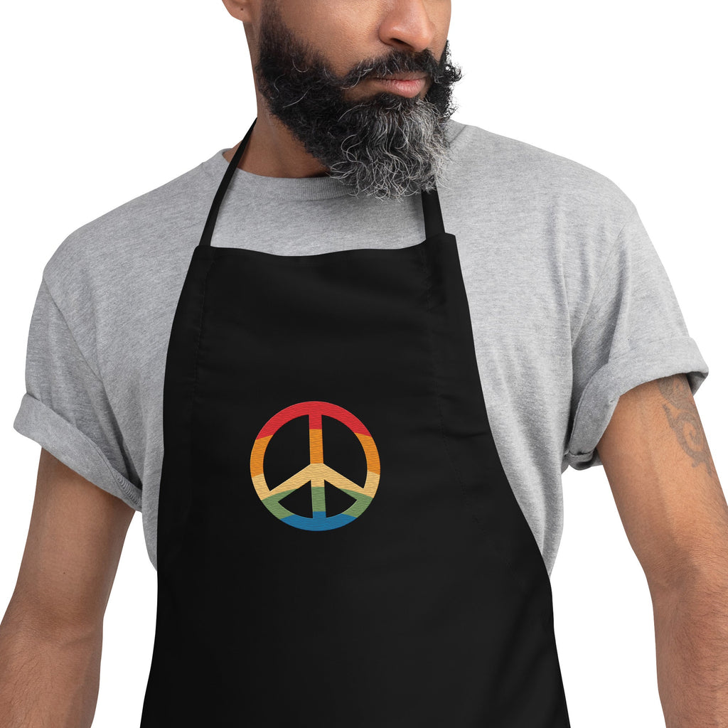 Pride & Peace Symbol Embroidered Apron - Black - LGBTPride.com