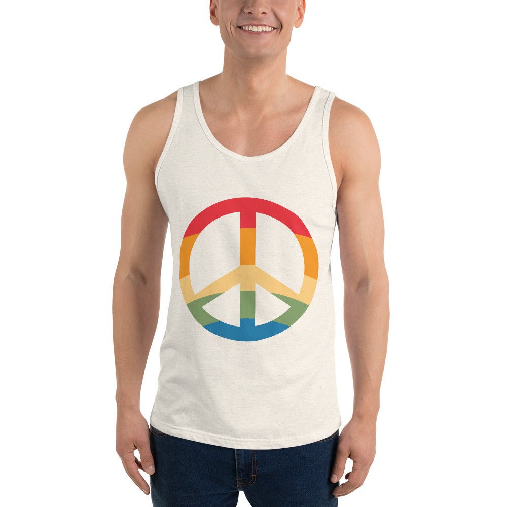 Pride & Peace Symbol Men's Tank Top - Oatmeal Triblend - LGBTPride.com