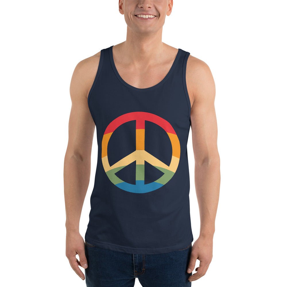 Pride & Peace Symbol Men's Tank Top - Navy - LGBTPride.com