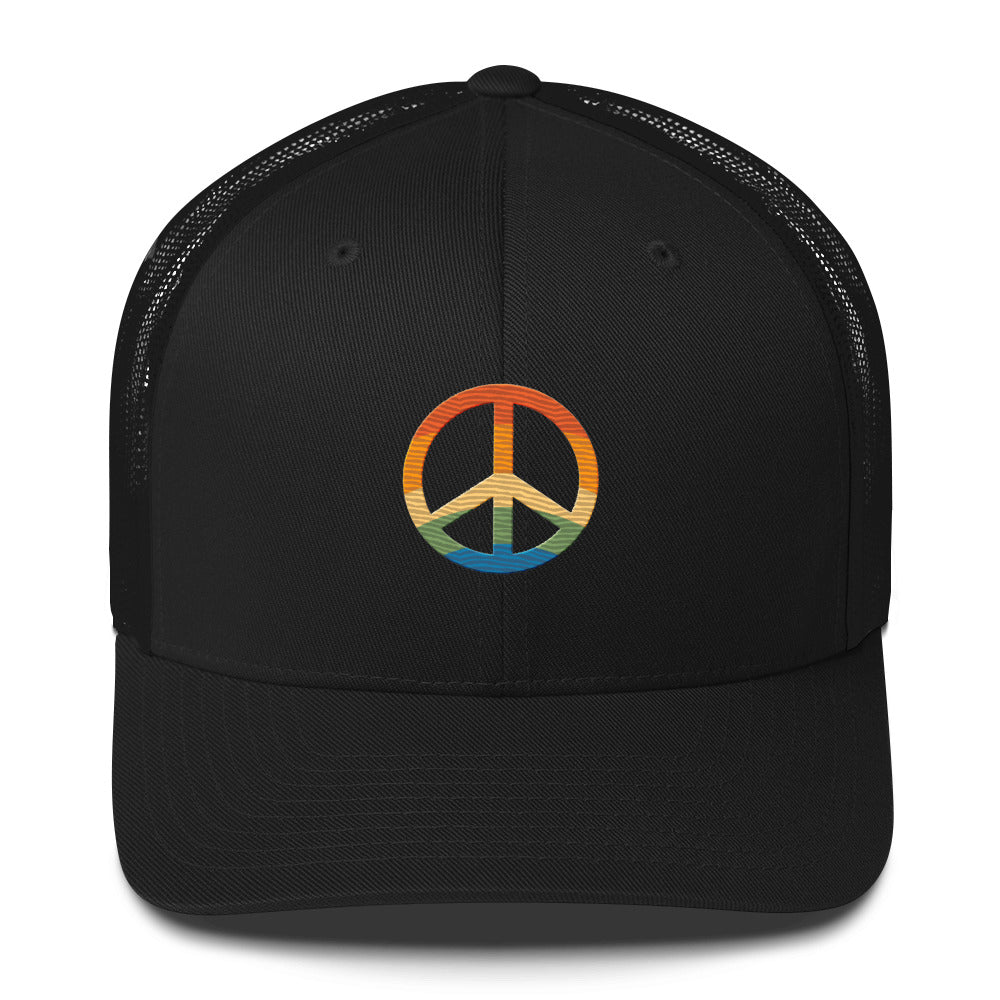 Pride & Peace Symbol Trucker Hat - Black - LGBTPride.com