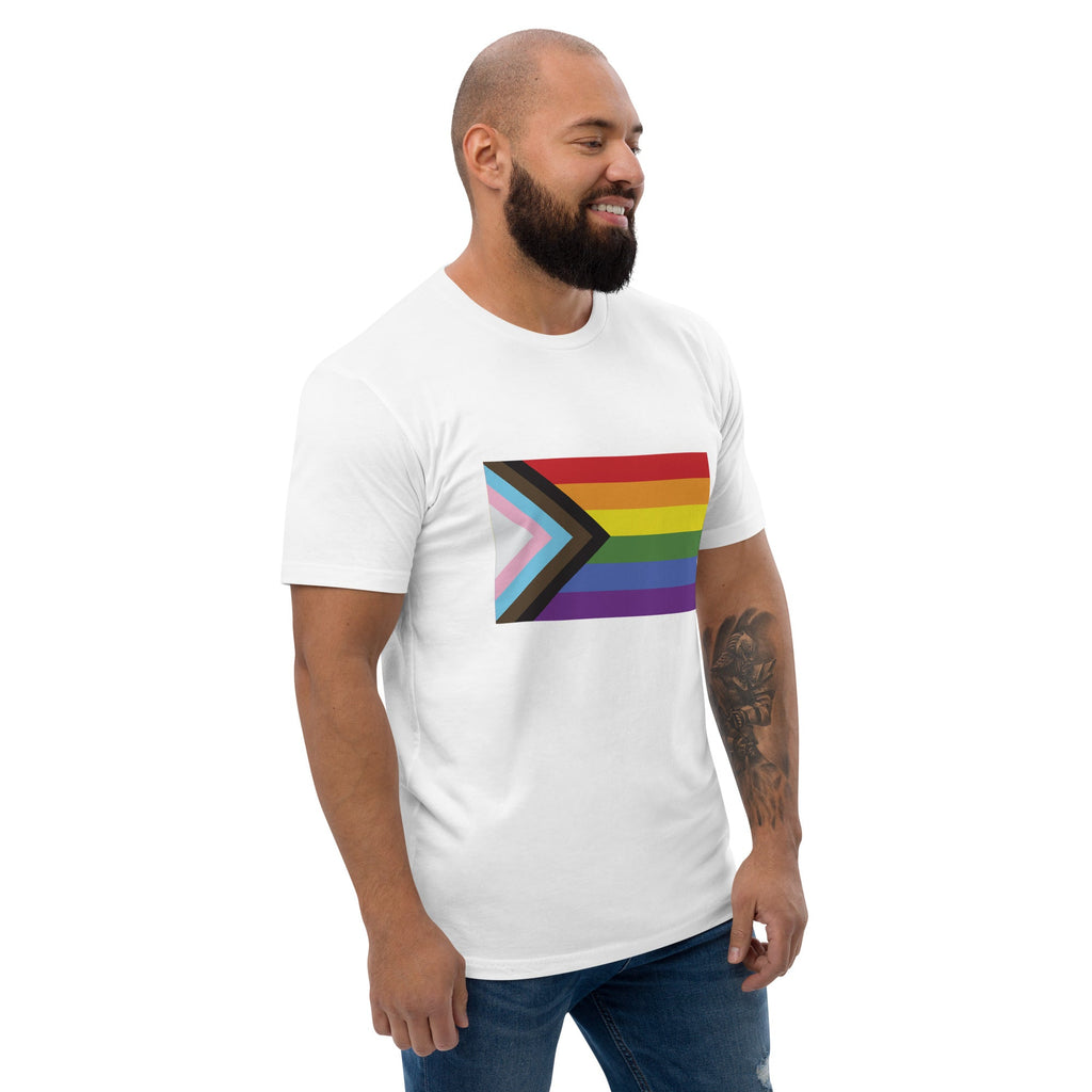 Progress Pride Flag Men's T-shirt - White - LGBTPride.com