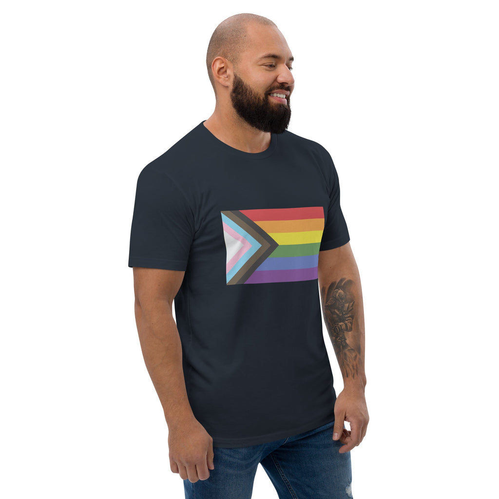 Progress Pride Flag Men's T-shirt - Midnight Navy - LGBTPride.com