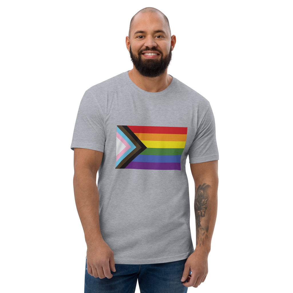 Progress Pride Flag Men's T-shirt - Heather Grey - LGBTPride.com