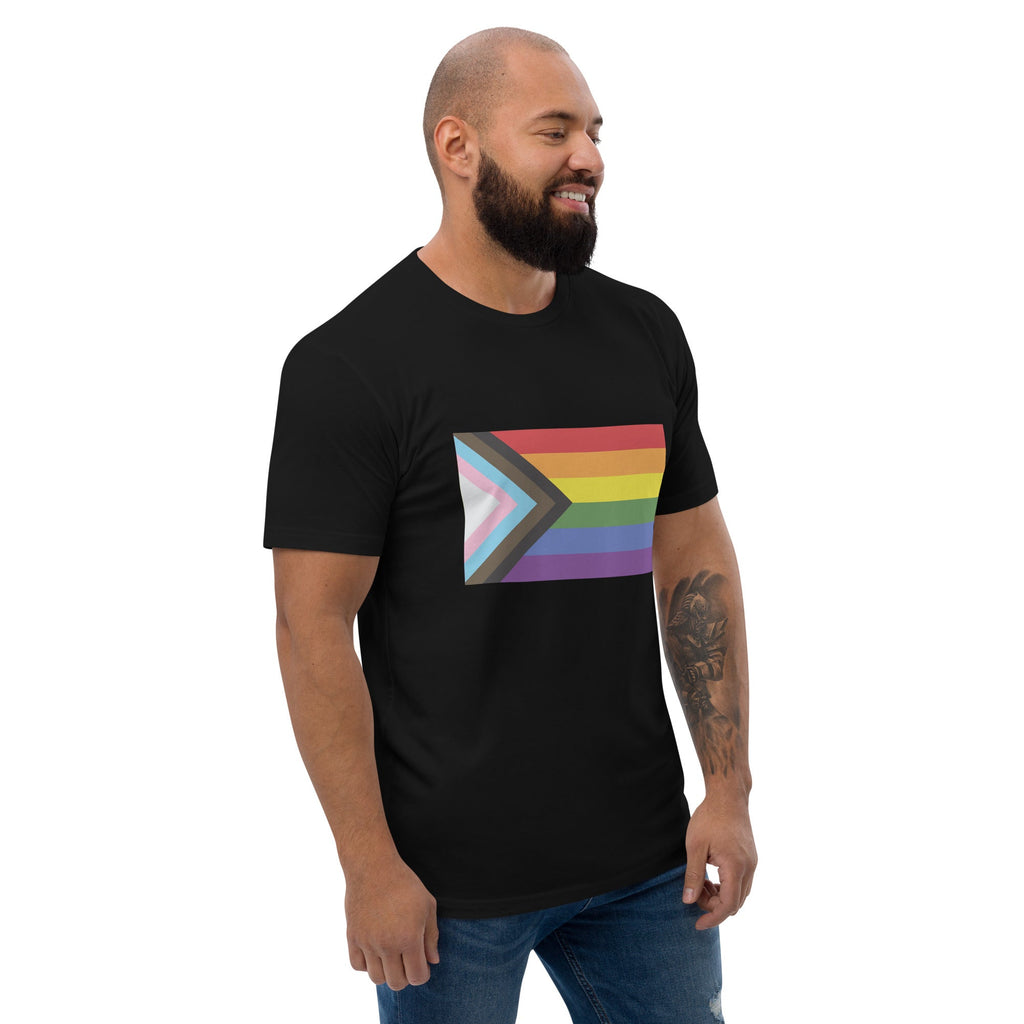 Progress Pride Flag Men's T-shirt - Black - LGBTPride.com