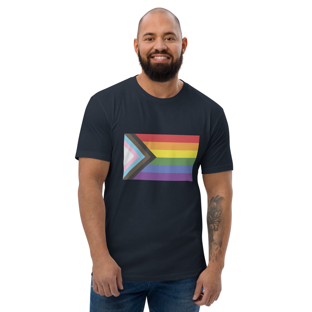 Progress Pride Flag Men's T-shirt - Midnight Navy - LGBTPride.com