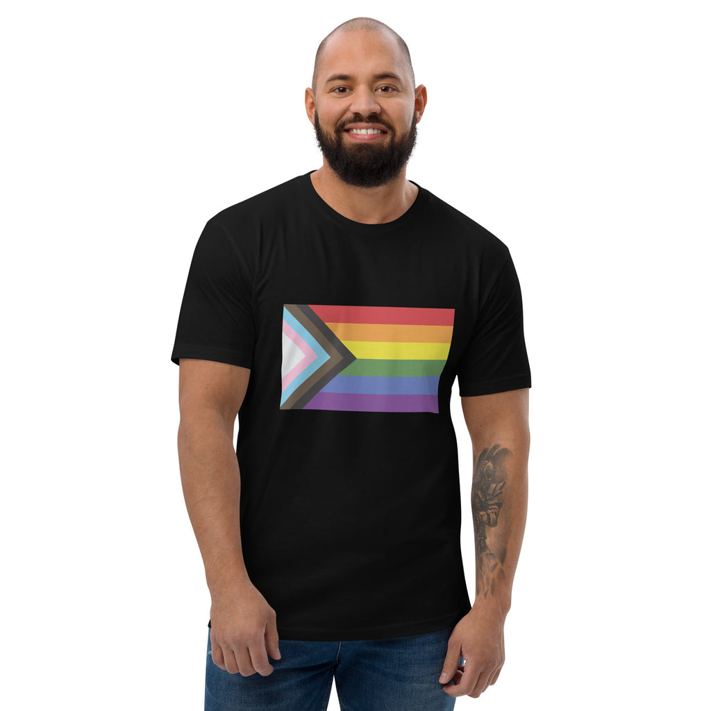 Progress Pride Flag Men's T-shirt - Black - LGBTPride.com