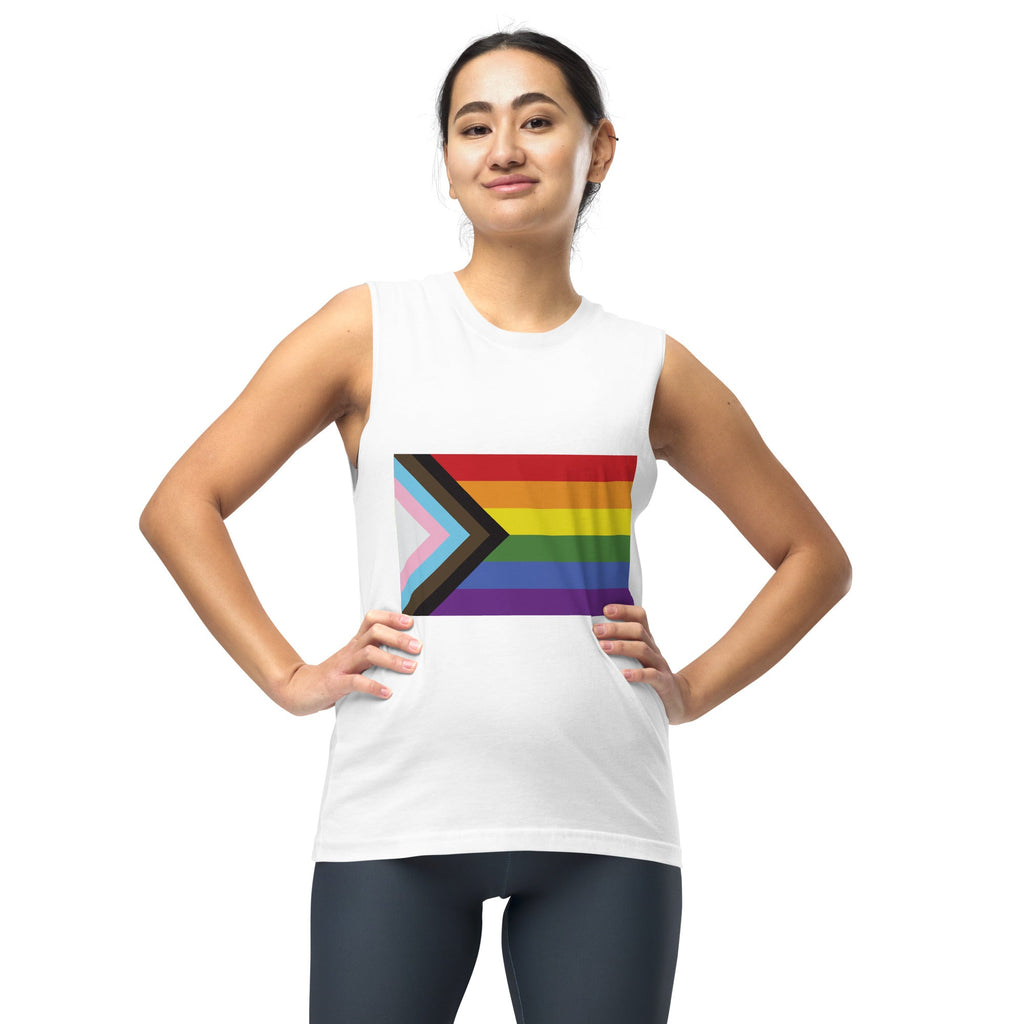 Progress Pride Flag Tank Top - White - LGBTPride.com