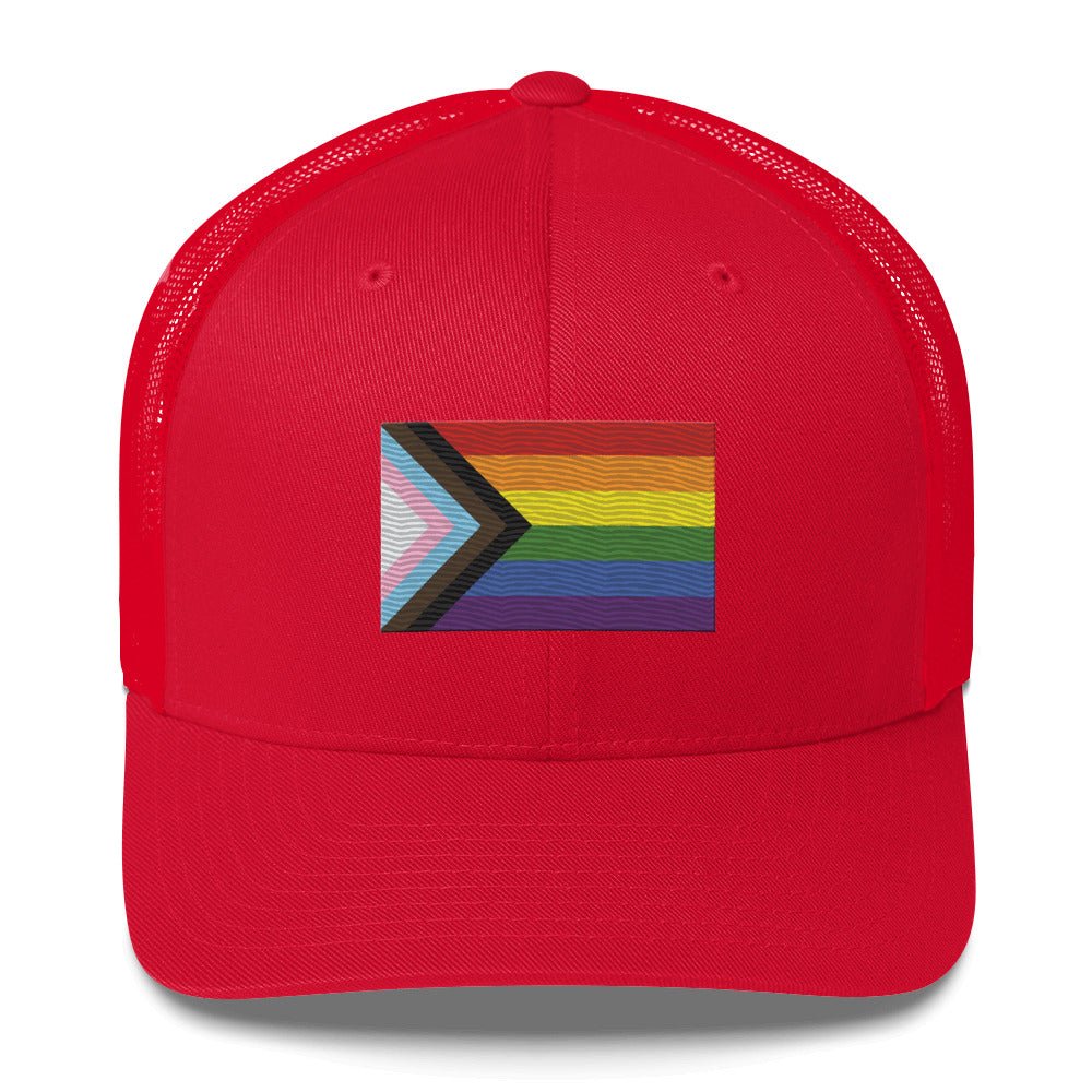Progress Pride Flag Trucker Hat - Red - LGBTPride.com