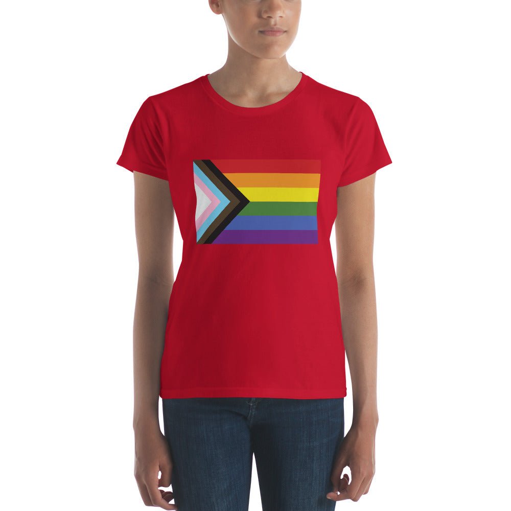 Progress Pride Flag Women's T-Shirt - True Red - LGBTPride.com