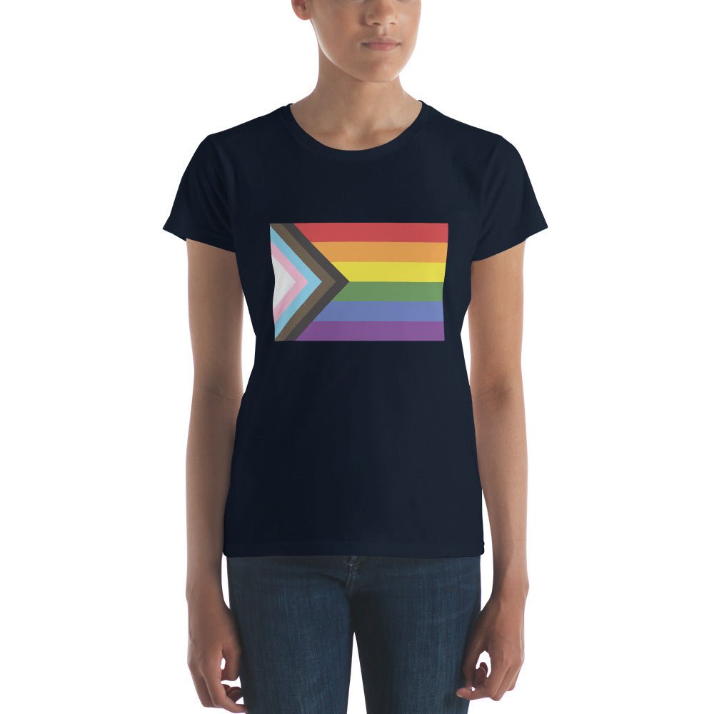 Progress Pride Flag Women's T-Shirt - Navy - LGBTPride.com