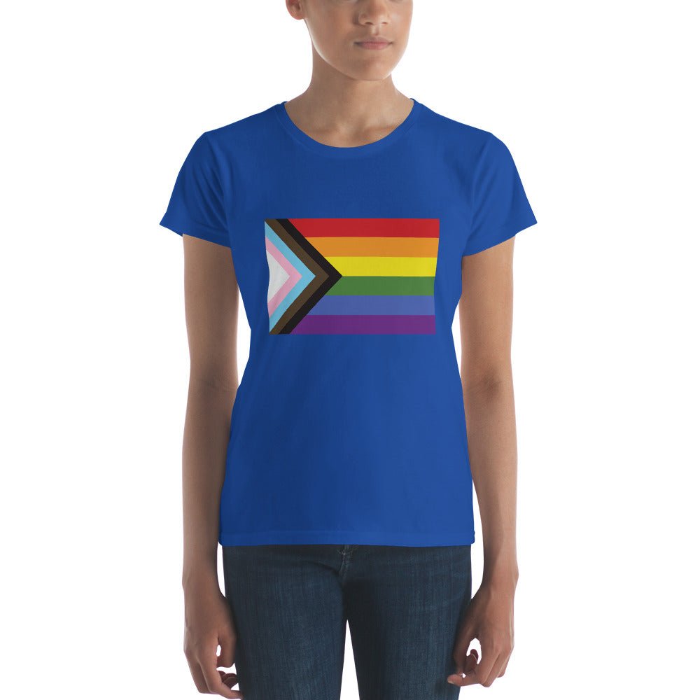 Progress Pride Flag Women's T-Shirt - Royal Blue - LGBTPride.com