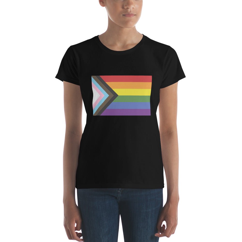 Progress Pride Flag Women's T-Shirt - Black - LGBTPride.com