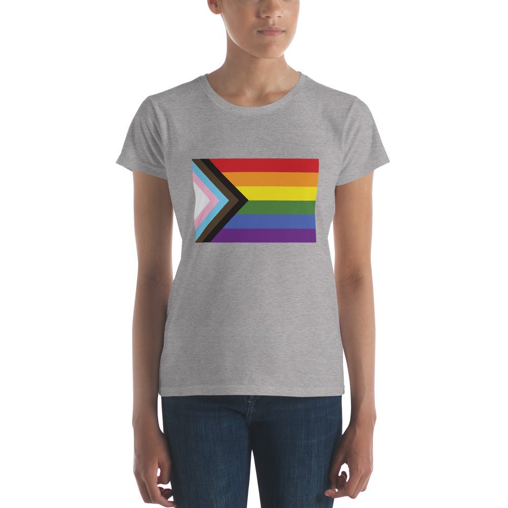 Progress Pride Flag Women's T-Shirt - Heather Grey - LGBTPride.com
