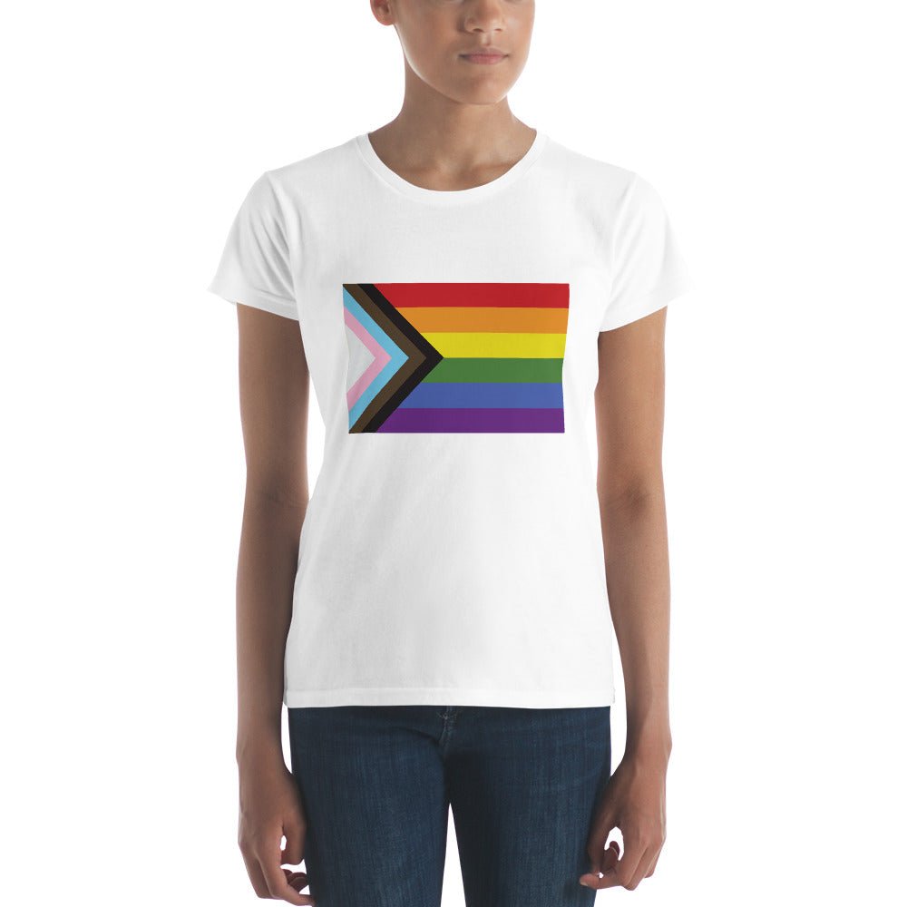 Progress Pride Flag Women's T-Shirt - White - LGBTPride.com
