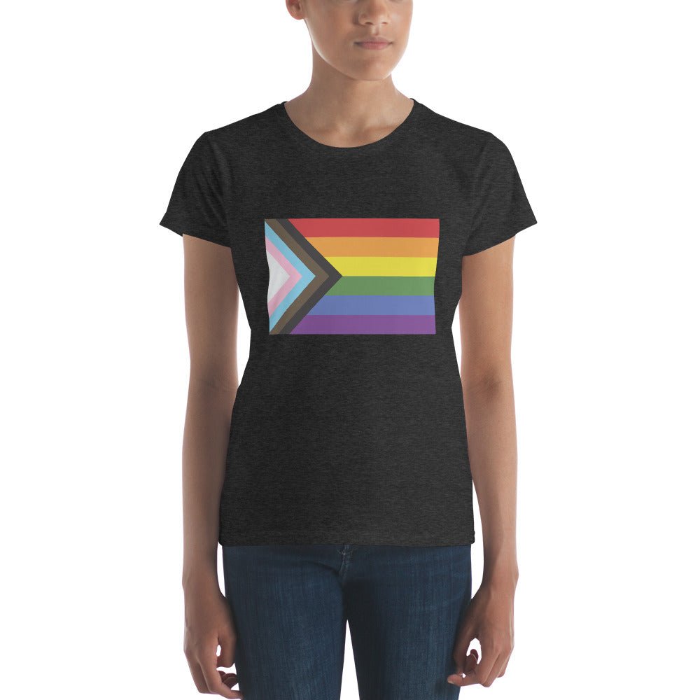 Progress Pride Flag Women's T-Shirt - Heather Dark Grey - LGBTPride.com