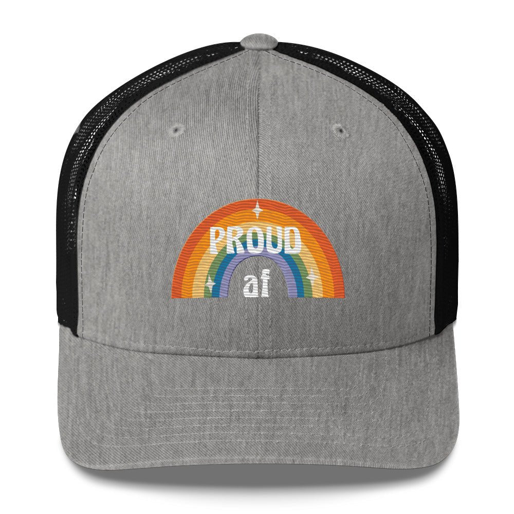 Proud AF Trucker Hat - Heather/ Black - LGBTPride.com