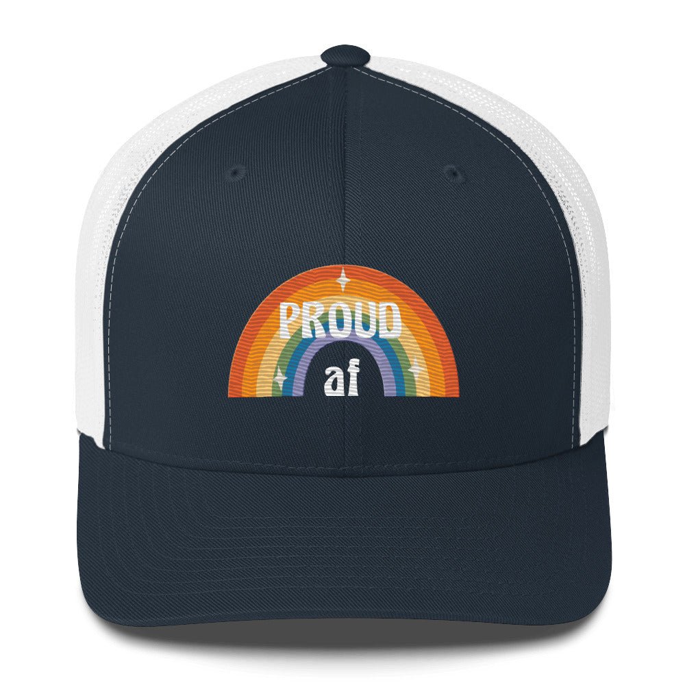 Proud AF Trucker Hat - Navy/ White - LGBTPride.com