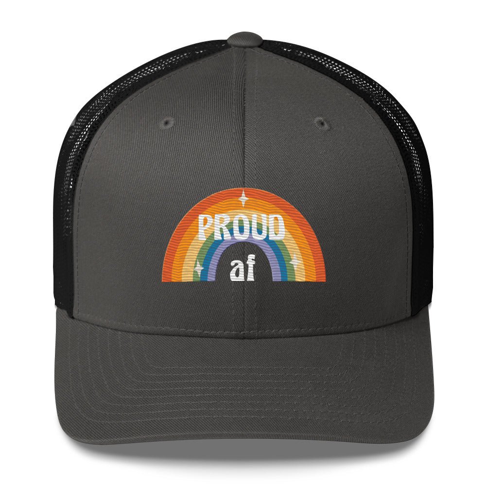 Proud AF Trucker Hat - Charcoal/ Black - LGBTPride.com