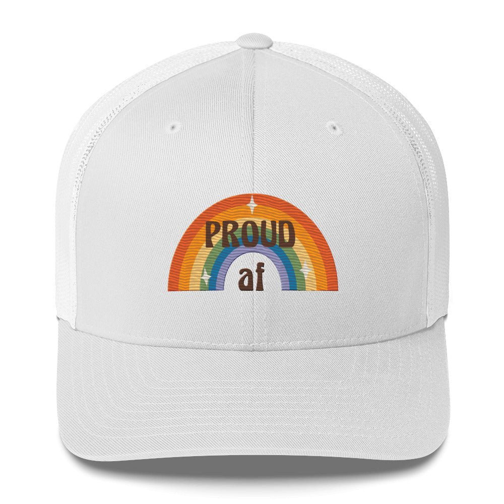 Proud AF Trucker Hat - White - LGBTPride.com