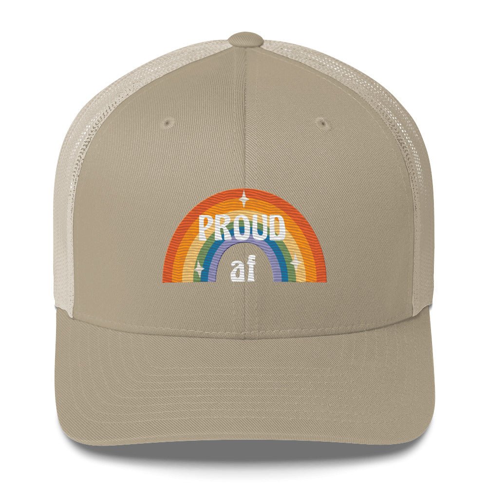 Proud AF Trucker Hat - Khaki - LGBTPride.com