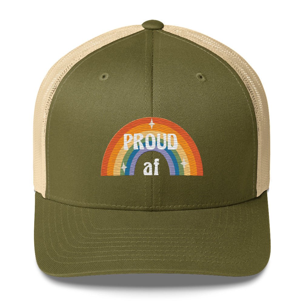 Proud AF Trucker Hat - Moss/ Khaki - LGBTPride.com