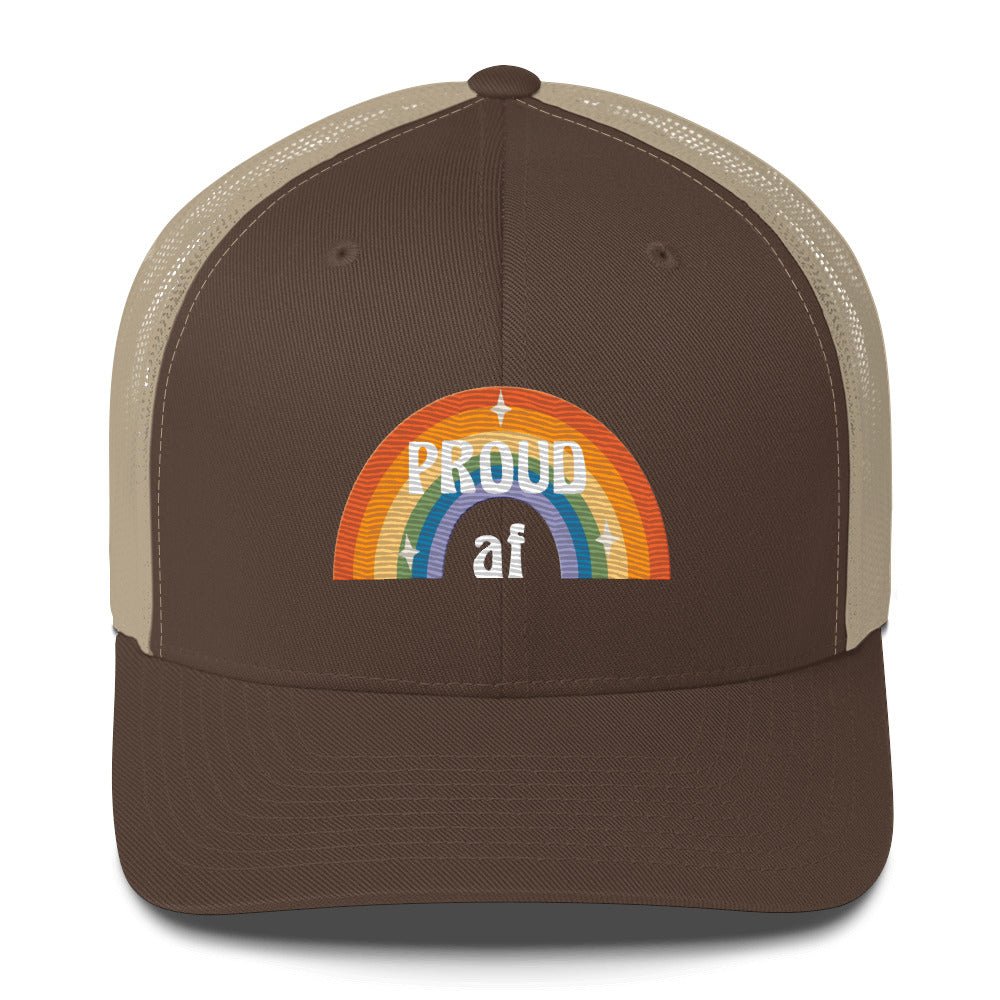 Proud AF Trucker Hat - Brown/ Khaki - LGBTPride.com