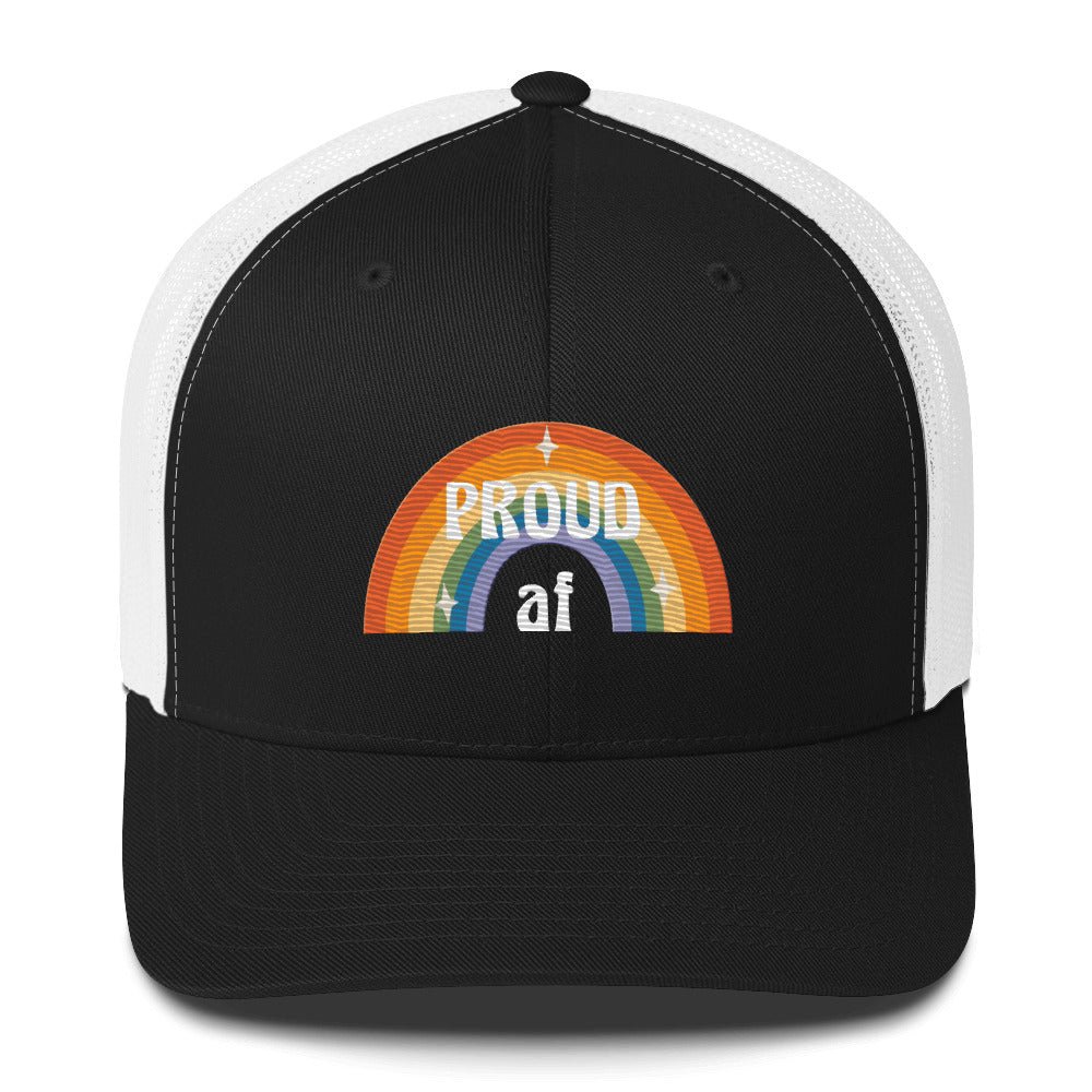 Proud AF Trucker Hat - Black/ White - LGBTPride.com