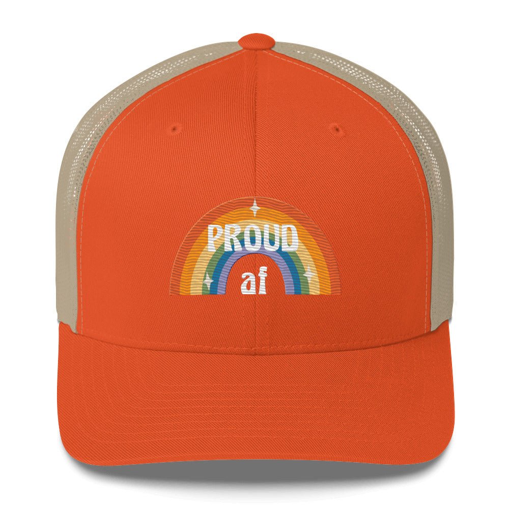 Proud AF Trucker Hat - Rustic Orange/ Khaki - LGBTPride.com