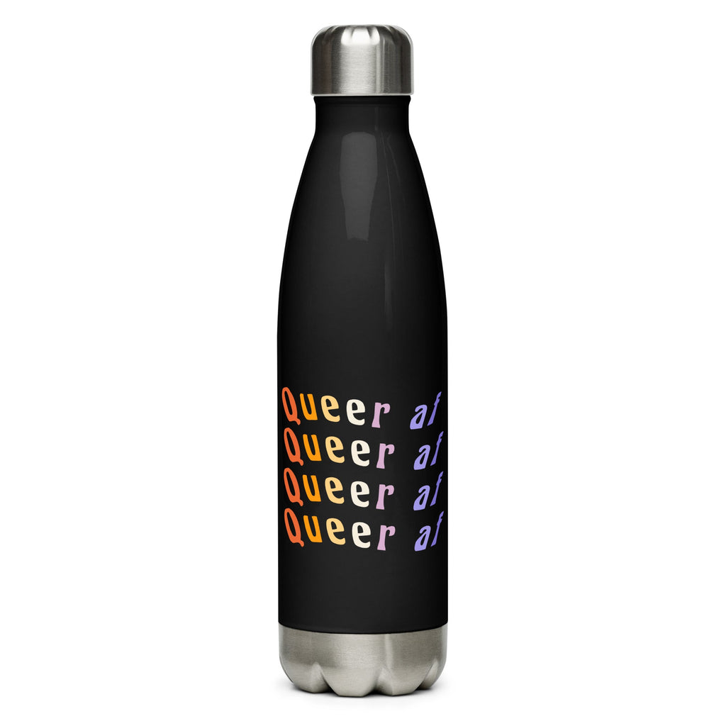 Queer AF Stainless Steel Water Bottle - Black - LGBTPride.com