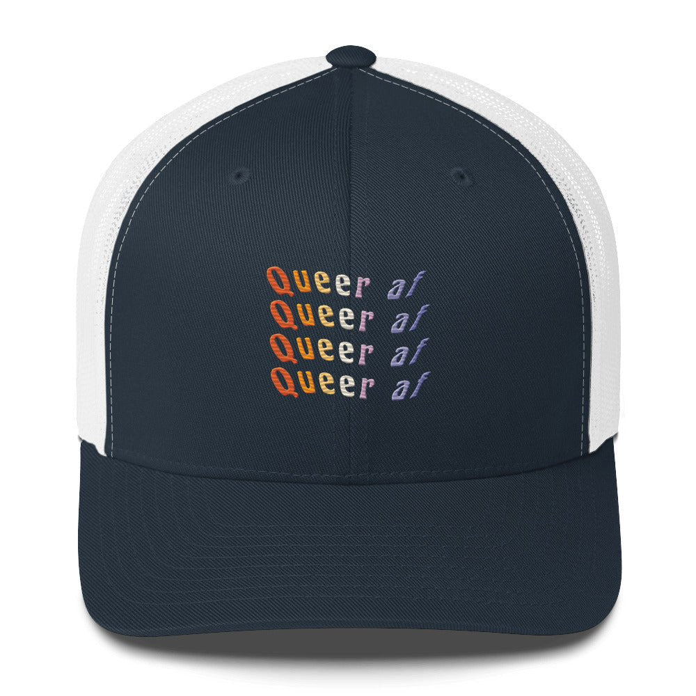 Queer AF Trucker Hat - Navy/ White - LGBTPride.com