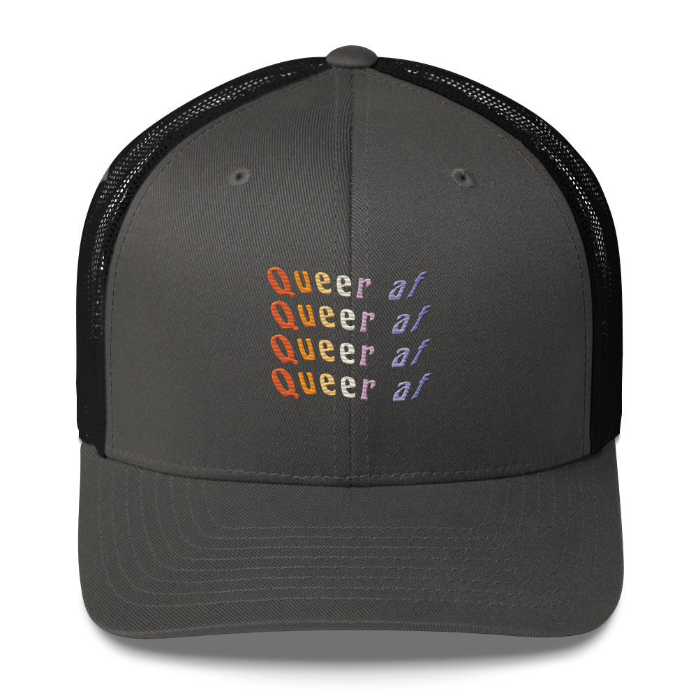Queer AF Trucker Hat - Charcoal/ Black - LGBTPride.com