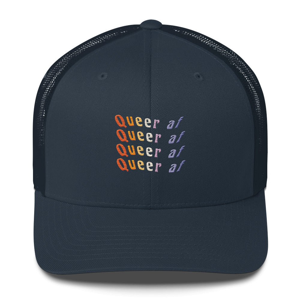 Queer AF Trucker Hat - Navy - LGBTPride.com