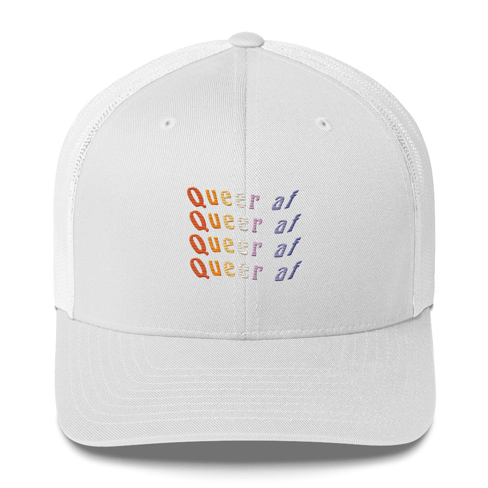 Queer AF Trucker Hat - White - LGBTPride.com