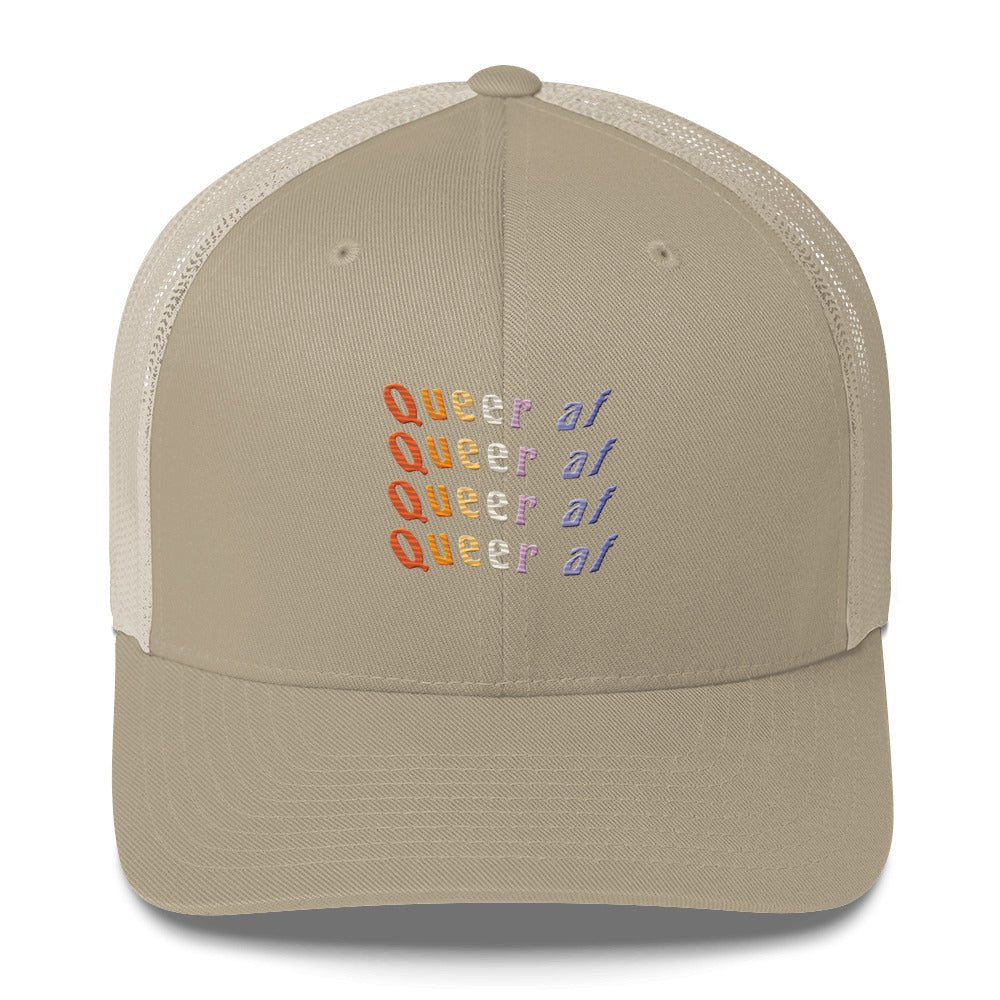 Queer AF Trucker Hat - Khaki - LGBTPride.com