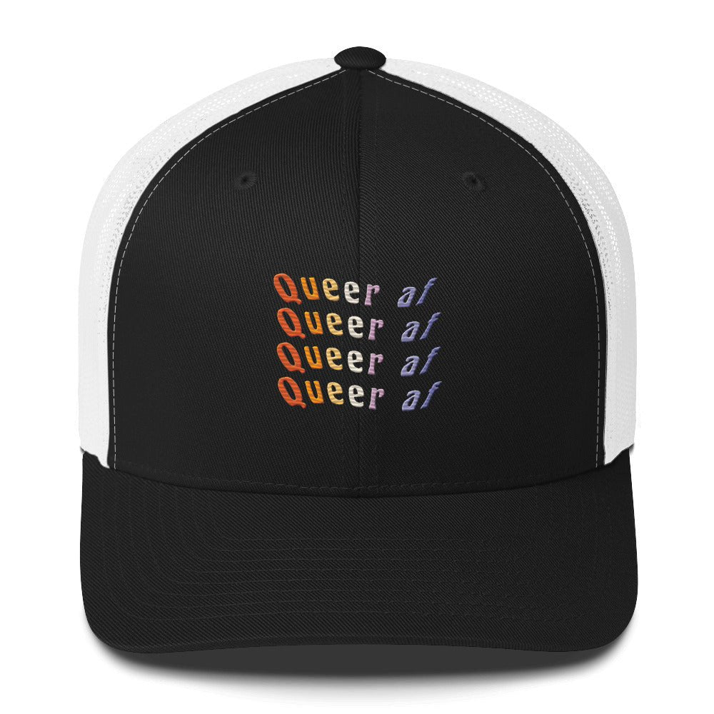 Queer AF Trucker Hat - Black/ White - LGBTPride.com