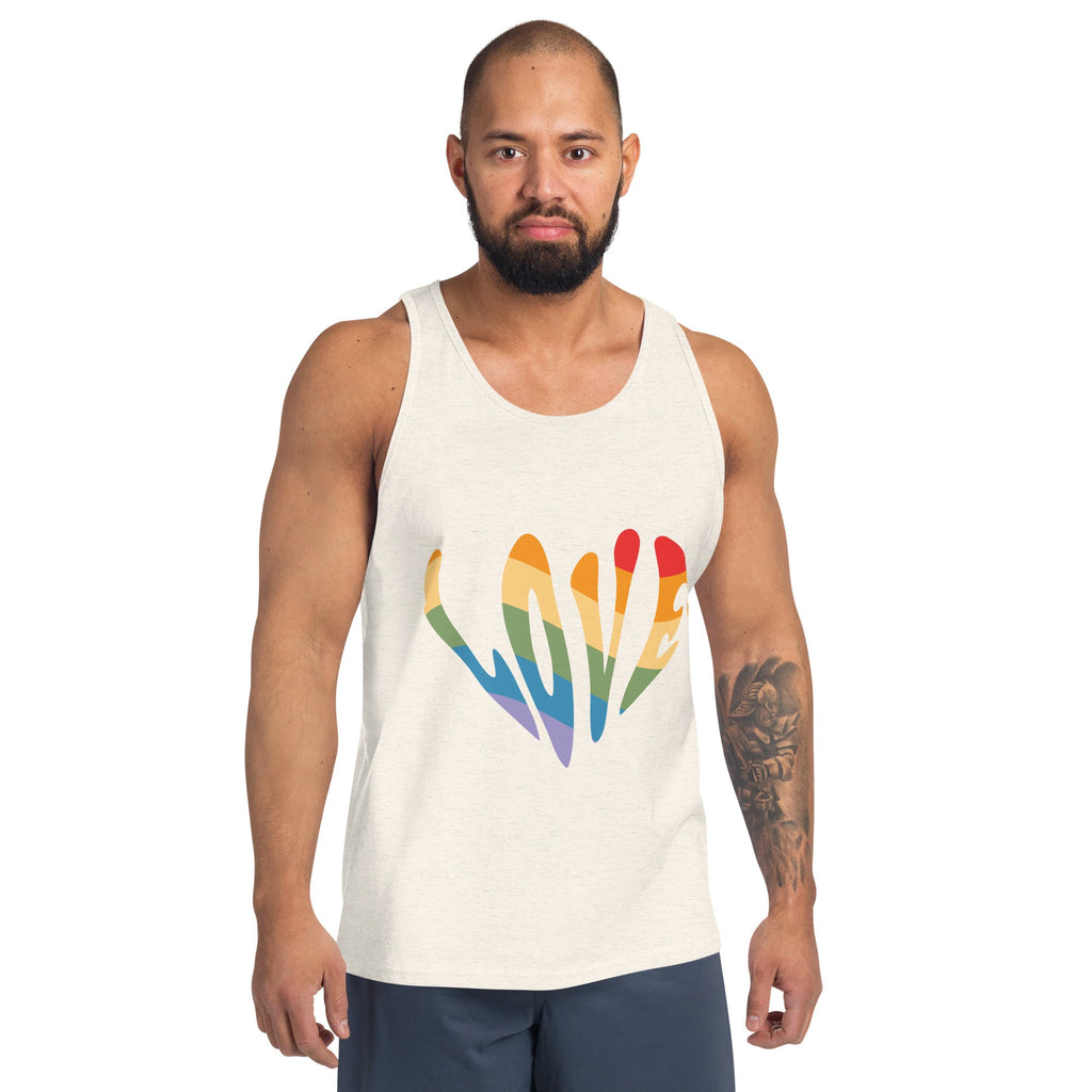 Rainbow Love Men's Tank Top - Oatmeal Triblend - LGBTPride.com