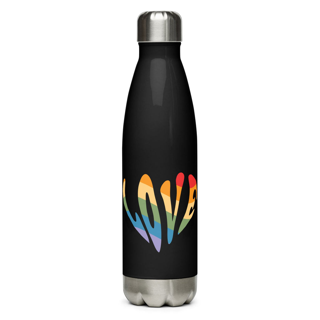 Rainbow Love Stainless Steel Water Bottle - Black - LGBTPride.com