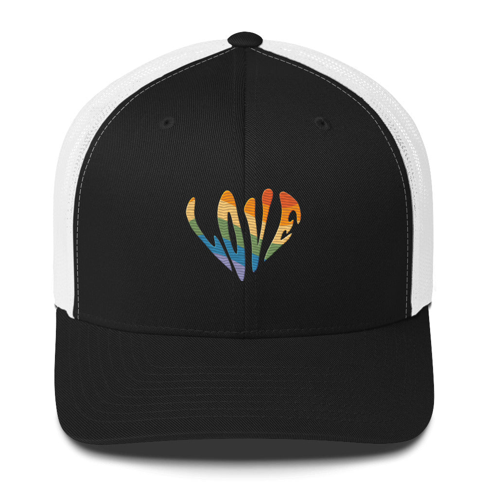 Rainbow Love Trucker Hat - Black/ White - LGBTPride.com