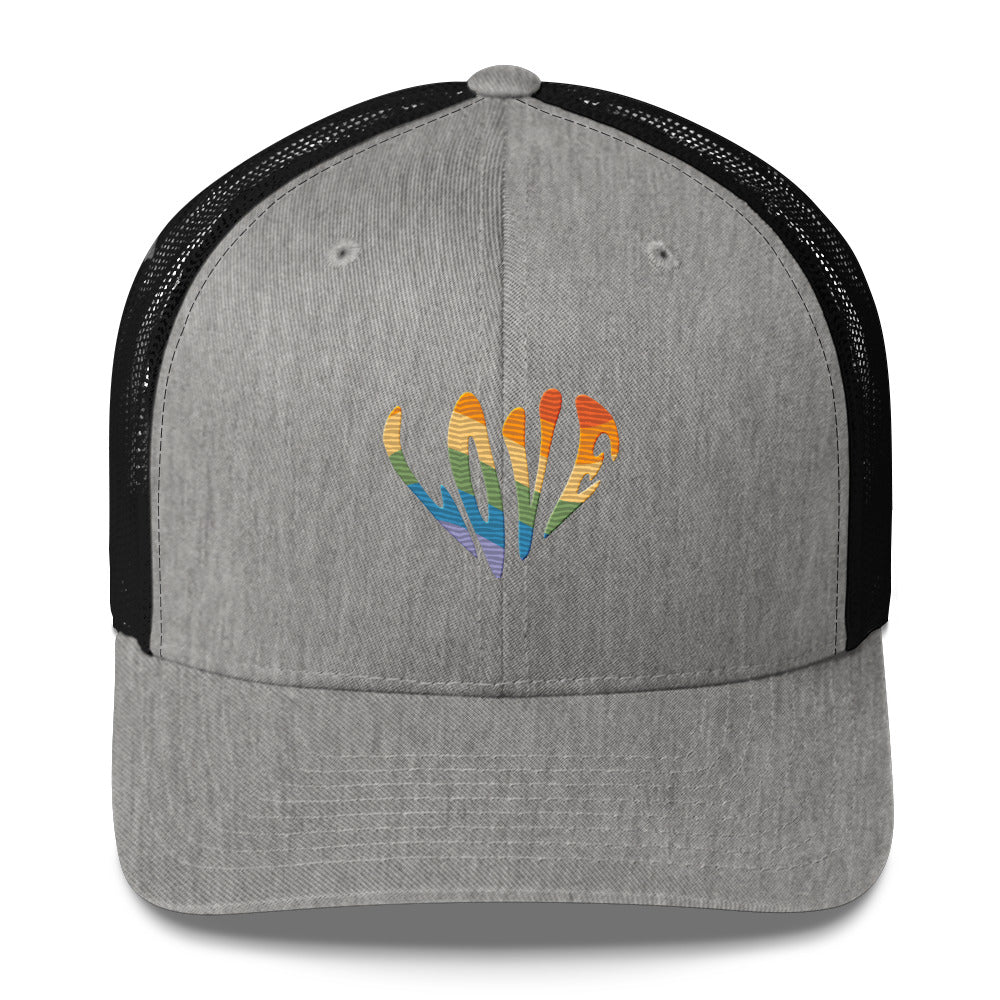 Rainbow Love Trucker Hat - Heather/ Black - LGBTPride.com