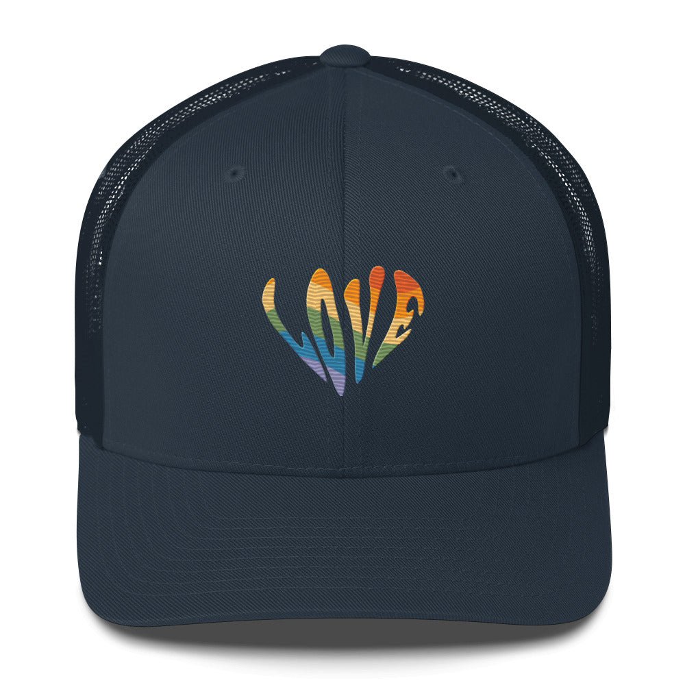 Rainbow Love Trucker Hat - Navy - LGBTPride.com