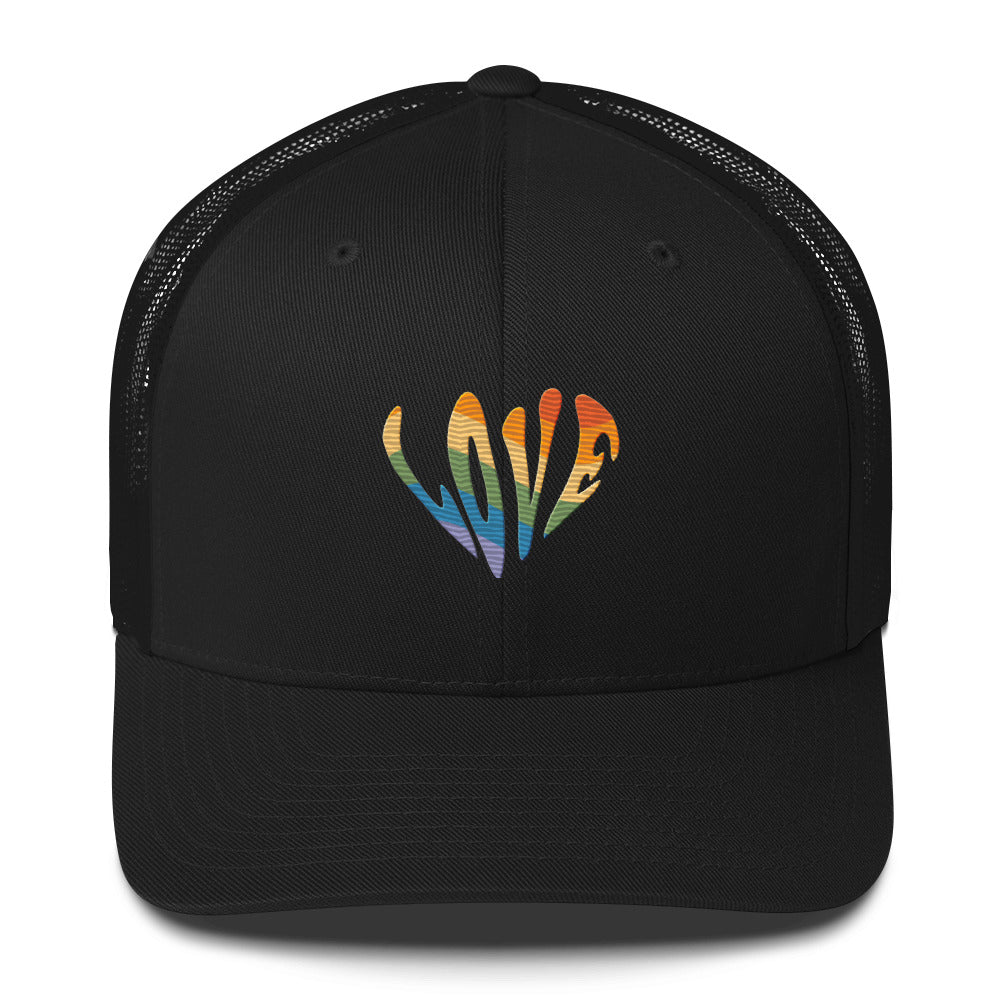 Rainbow Love Trucker Hat - Black - LGBTPride.com
