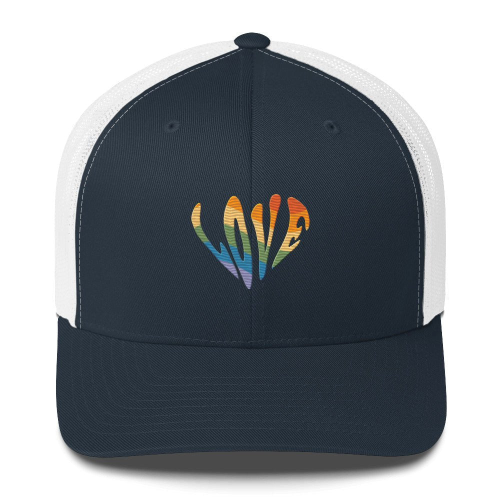 Rainbow Love Trucker Hat - Navy/ White - LGBTPride.com