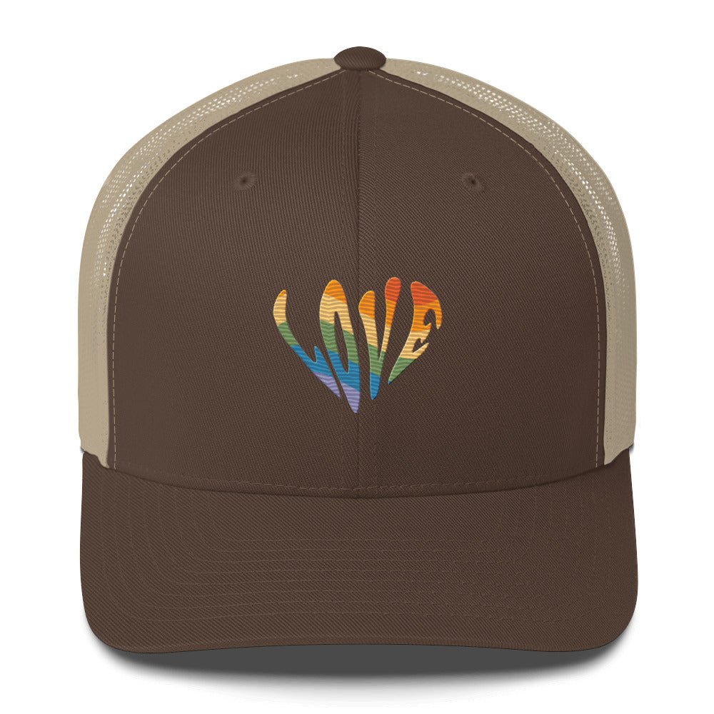 Rainbow Love Trucker Hat - Brown/ Khaki - LGBTPride.com