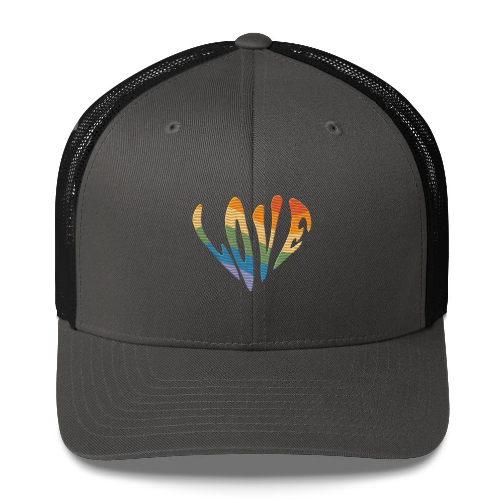 Rainbow Love Trucker Hat - Charcoal/ Black - LGBTPride.com