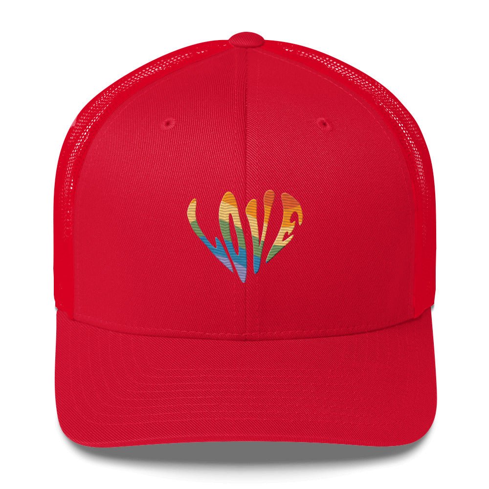 Rainbow Love Trucker Hat - Red - LGBTPride.com