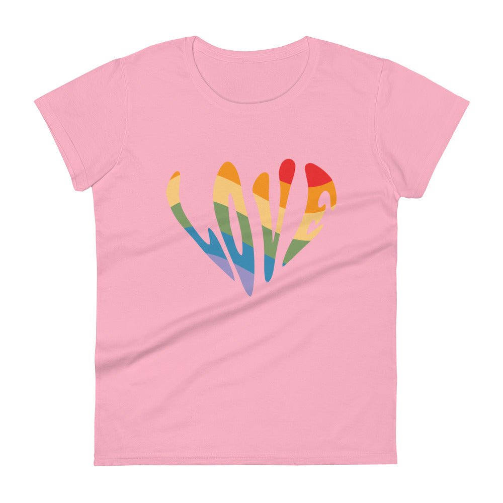 Rainbow Love Women's T-Shirt - Charity Pink - LGBTPride.com