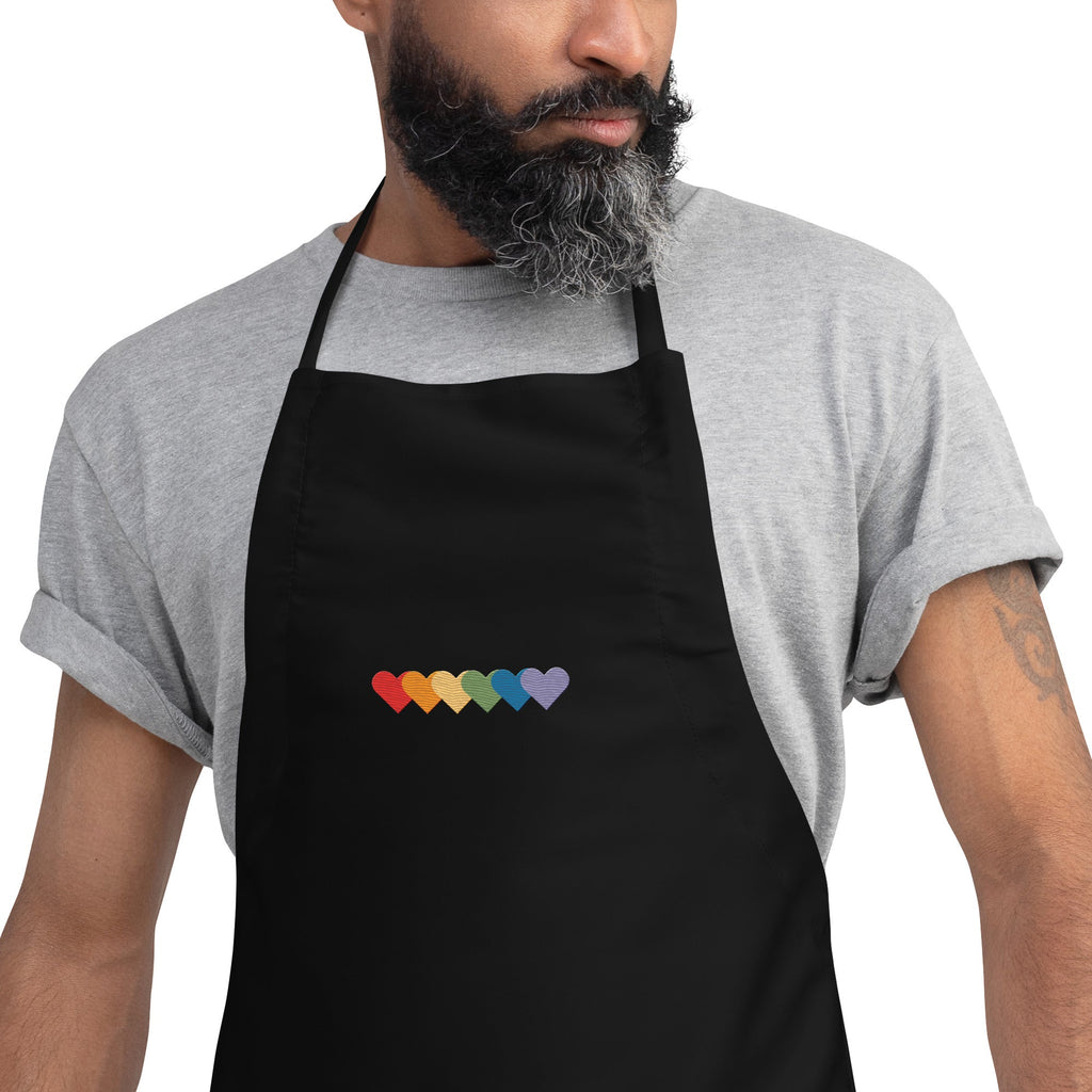 Rainbow of Hearts Embroidered Apron - Black - LGBTPride.com