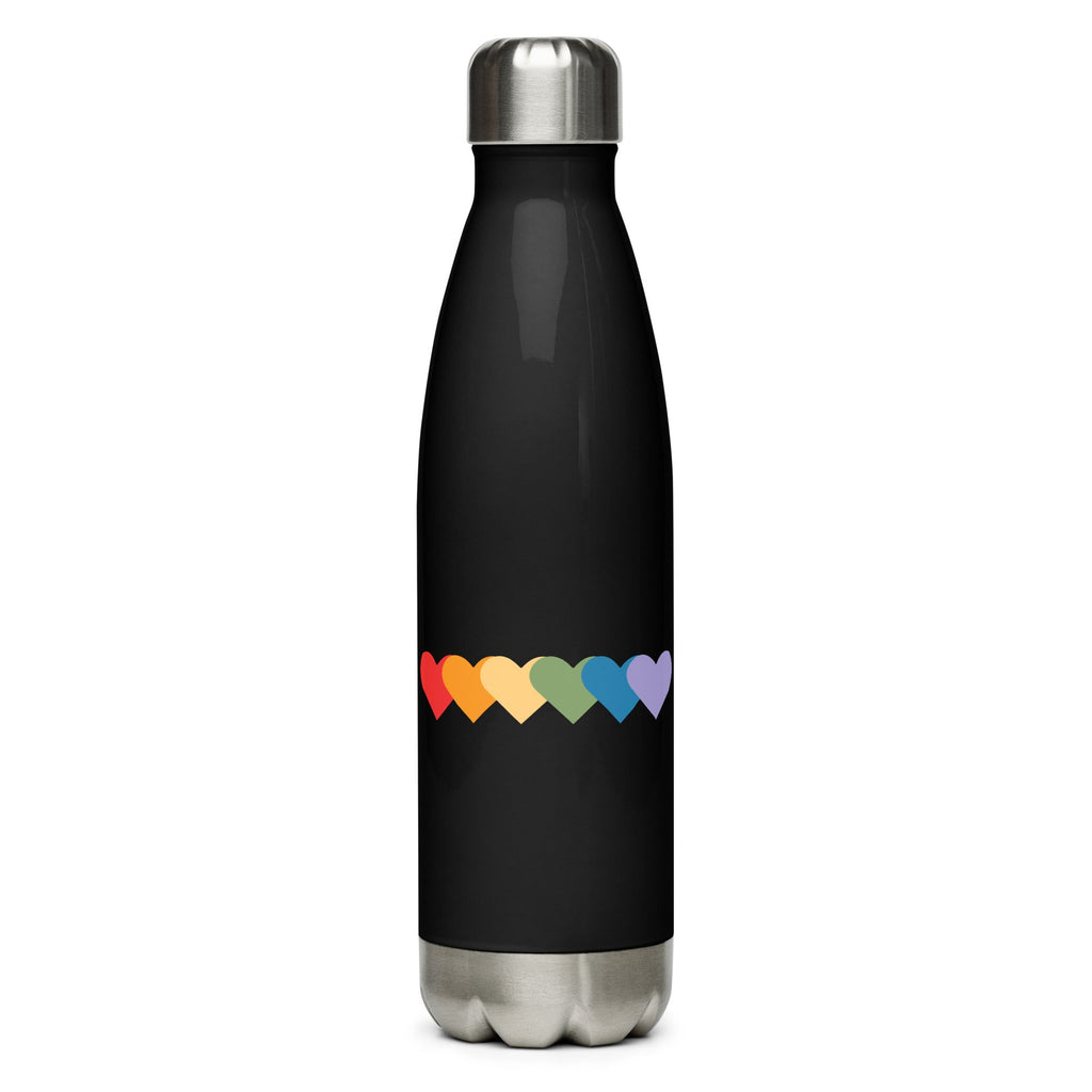 Rainbow of Hearts Stainless Steel Water Bottle - Black - LGBTPride.com