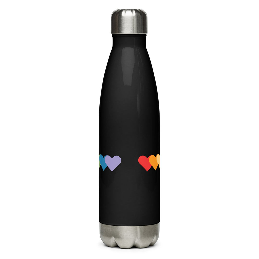 Rainbow of Hearts Stainless Steel Water Bottle - Black - LGBTPride.com